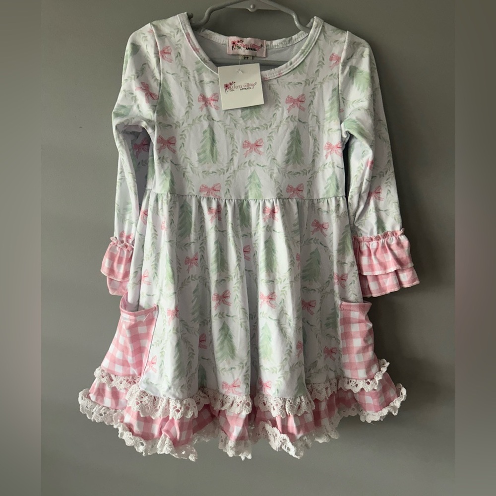 Girls' Pink and Green Long Sleeve Dress
